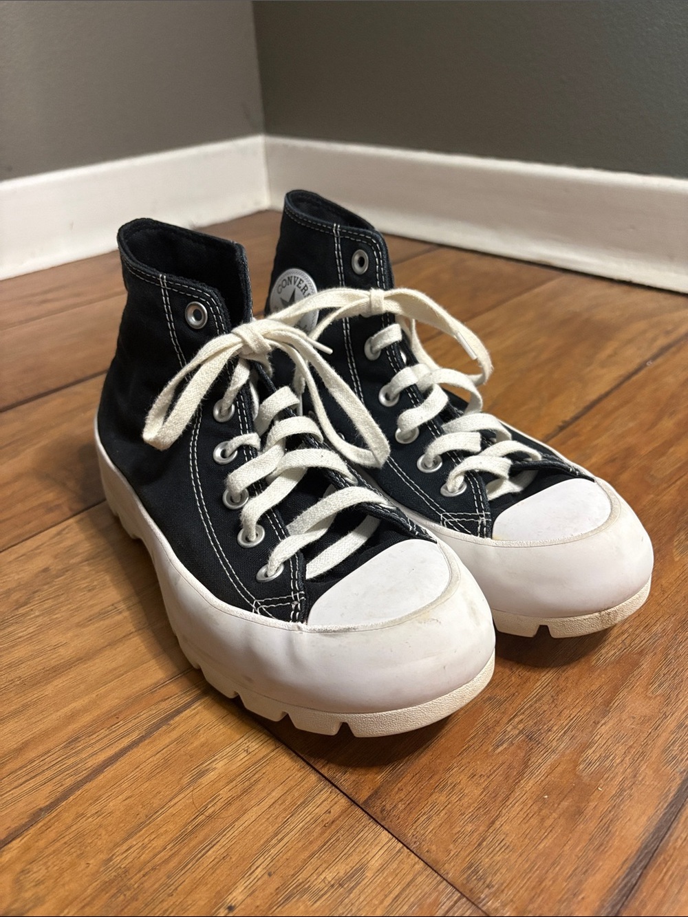 Converse Black and White Platform Lug Sole High-Top Sneakers